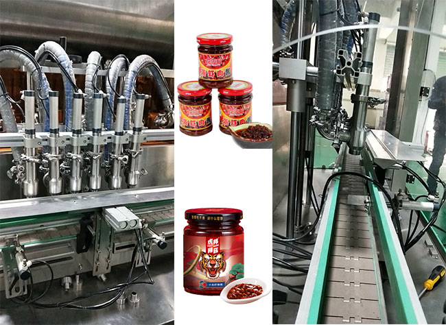 星火整套牛肉辣椒酱灌装生产线设备细节及样品展示